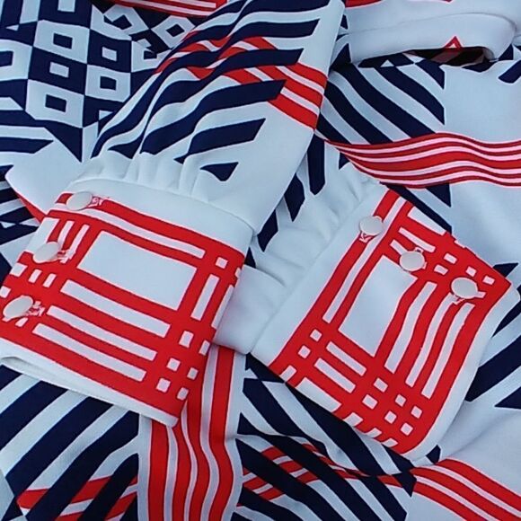 70s Nautical Geometric Stripes Long Sleeve Shirt - Picture 7 of 7